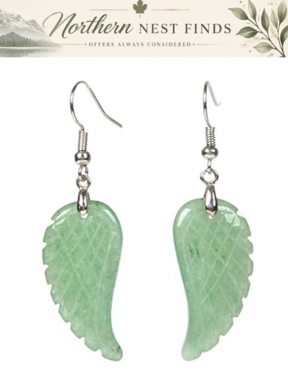 Natural Green Aventurine Angel Wing Dangle Earrings Handmade Reiki Chakra